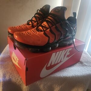 Nike VaporMax Plus Sneakers (Orange and Black)